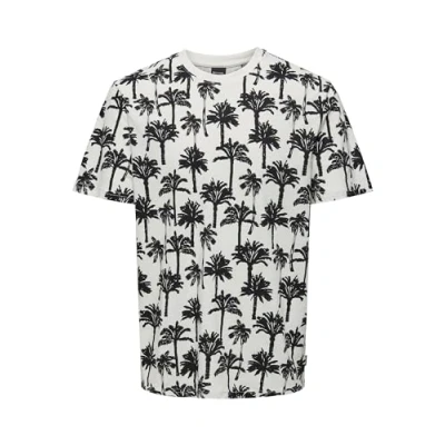 Afbeelding van ONLY &amp; SONS ONSKYLEN REG LINEN PALM AOP SS TEE Heren T shirt Maat S