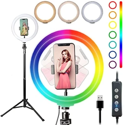 Afbeelding van Starbea 10 &#039;&#039;Selfie Ring licht met Statief Stand en Telefoon Houder Fotografische verlichting LED Cirkel Ringlight RGB Camera voor Make up YouTube Tiktok (RGB)