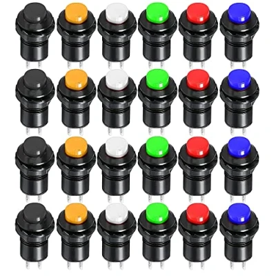 Afbeelding van Gebildet 24pcs 12mm Momentary Drukknop SPST AAN UIT AC 250V/1.5A 125V/3A, Kortstondige Mini Ronde for Autotrompet,PC,Tafellamp,Deurbel