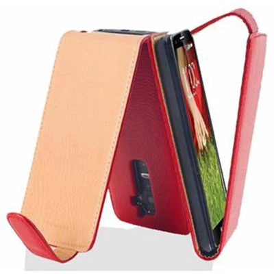 Afbeelding van Cadorabo Hoesje geschikt voor LG G2 in INFERNO ROOD Beschermhoes flip design Case Cover van getextureerd imitatieleer
