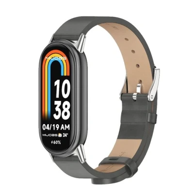 Afbeelding van PU leren bandje Grijs Xiaomi Smart band 8 Kunstleer
