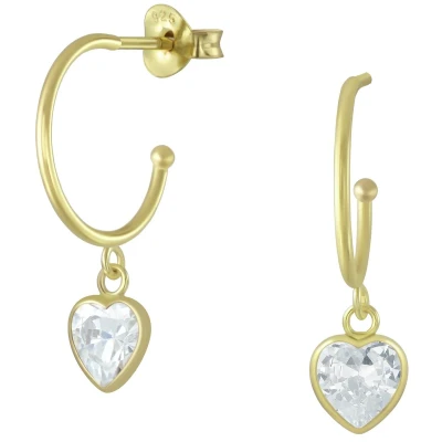 Afbeelding van JoyS Zilveren hartje bedel oorbellen oorringen stud zirkonia 14k goudplating