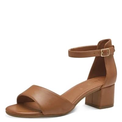 Afbeelding van Jana Softline 8 28361 42 300 TAN Damessandalen met hak, platte comfortabele extra brede alledaagse schoen, feestelijk, elegante sandalen 39 EU breed, tan, Breed
