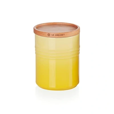 Afbeelding van Le Creuset Middelgrote voorraadpot van aardewerk met houten deksel, aardewerk, 540 ml, 10 cm, Soleil