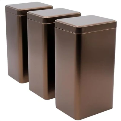 Afbeelding van Dosenritter 3 x hoekig koffieblik/theeblik, stapelbaar, metallic koffiebruin, aromadicht van metaal voor 500 g koffie 18 10 7,8 cm (H, B, D) ook ideaal supplementen