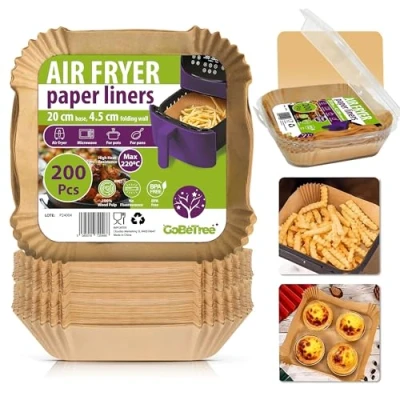 Afbeelding van 200 stuks bakpapier voor vierkante airfryer van 20 24,5 cm, duurzaam, BPA vrij, anti aanbak wegwerp bakpapier, oven en s