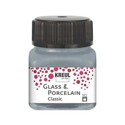 Afbeelding van KREUL 16246 glas &amp; Porselein Klassiek zilver metallic, in potje van 20 ml, briljante en porseleinverf op waterbasis, sneldrogend, dekkend