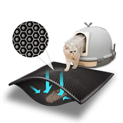Afbeelding van Pieviev kattenbakmat, groot formaat, kattenbakonderlegger, honingraatdesign, waterdicht, dubbellaags ontwerp, honingraatmat (61 x 38 cm, zwart)