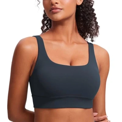 Afbeelding van CRZ Yoga Butterluxe Womens U Back Sport BH met Scoop Neck Gewatteerde Low Impact Bra Workout Crop Top Ingebouwde echte marine XS