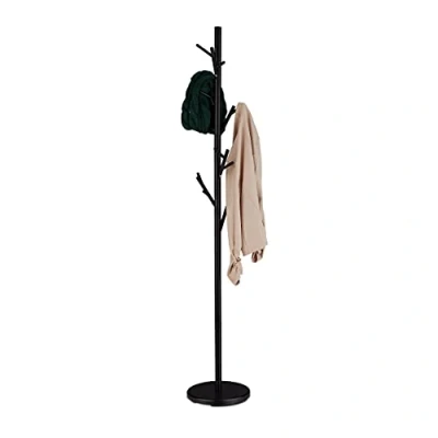 Afbeelding van Relaxdays kapstok boom, 12 haken, HxØ: 176 x 30 cm, jassenhanger in boomvorm, met zware voet, staand, metaal, zwart