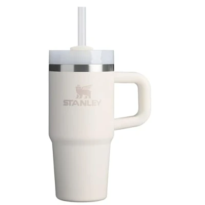 Afbeelding van Stanley Quencher H2.0 beker met handvat en rietje 396 ml Flowstate deksel 3 standen Bekerhouder compatibel voor reizen Geïsoleerde roestvrijstalen BPA vrij Crème 2.0