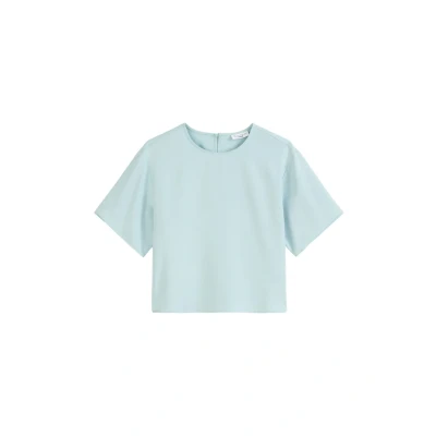Afbeelding van Marc O&#039;Polo Denim dames Cropped T shirt met ronde hals in de kleur Lichtblauw, maat: XL