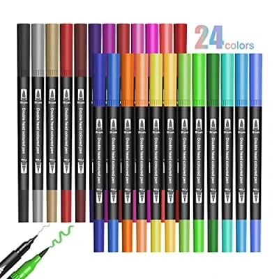 Afbeelding van 24 kleuren markeerstiften, Jsdoin metallic markers dubbele lijn pennen, Doodle Dazzle Outline schilderij pennen kunst marker voor kaarten maken, scrapbooking, doe het zelf fotoalbum, kunststof, glas, metaal