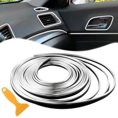 Afbeelding van Auto Interieur Sierstrip, 5m DIY Decoratie Sierlijn voor Dashboard Deurpaneel Gap vuller, Zilver