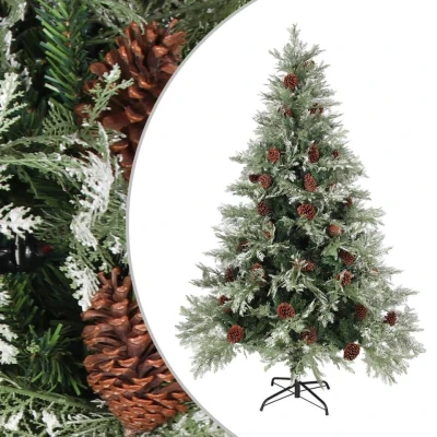 Afbeelding van Kerstboom met dennenappels 150 cm PVC en PE groen wit