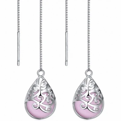 Afbeelding van Lange oorbellen Juliette roze zilver doorsteek Charme Bijoux