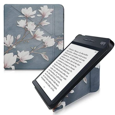 Afbeelding van kwmobile E reader hoesje geschikt voor Kobo Libra H2O hoes Ereader flip case met standaard cover van kunstleer In taupe / wit blauwgrijs
