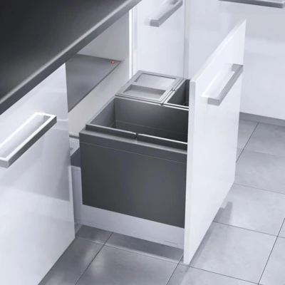 Afbeelding van Hailo TRIPLE XL 3631691 Afvalbak 18 + 2 x 13 l Vuilnisbak in aanwezig 60 cm verlenging met metalen systeemdeksel Made DE