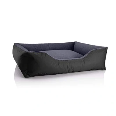 Afbeelding van BedDog® hondenmand TEDDY, vierkant hondenkussen, grote hondenbed, hondensofa, hondenhuis, met afneembare hoez, wasbaar, XL, zwart/grijs