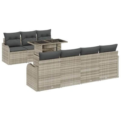 Afbeelding van vidaXL 8 delige Tuin Sofa Set met Kussens Lichtgrijs Poly Riet