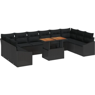 Afbeelding van vidaXL Tuin Sofa Set van 11 Zwart Rattan en Hout