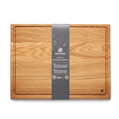 Afbeelding van Edeldings XXL massief houten snijplank van eikenhout met sapgoot, groot 40 х 30 cm, antibacteriële keukenplank uit Europa, serveerplank, ontbijtplank, plank hout