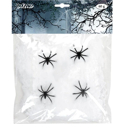 Afbeelding van Boland Decoratie spinnenweb/spinrag met spinnen 60 gram wit Halloween/horror versiering Feestdecoratievoorwerp