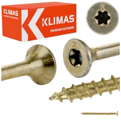 Afbeelding van KLIMAS Houtschroeven, Torx spaanplaatschroeven geel verzonken kopschroeven terrasschroeven universele schroeven dakconstructie set 4x60 mm 250 stukken