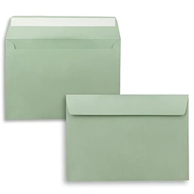 Afbeelding van 25 x enveloppen DIN C5 eucalyptus (groen) 16,2 22,9 cm zelfklevend elegante voor grote uitnodigingen en kaarten verjaardag of bruiloft