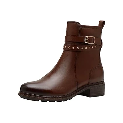 Afbeelding van Tamaris Cowboy/Bikerlaarsjes, Dames, Maat: 38, Cognac Leer en imitatieleer