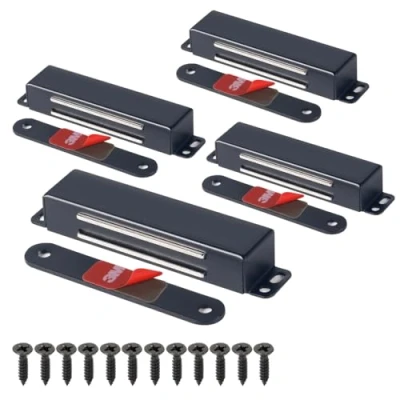 Afbeelding van Mousike magnetische deurklink, zwaar 40 kg roestvrij staal, deurmagneten met sterke kracht voor keukenkast, kleerkast, kast, deurvergrendeling (zwart, 4 stuks)