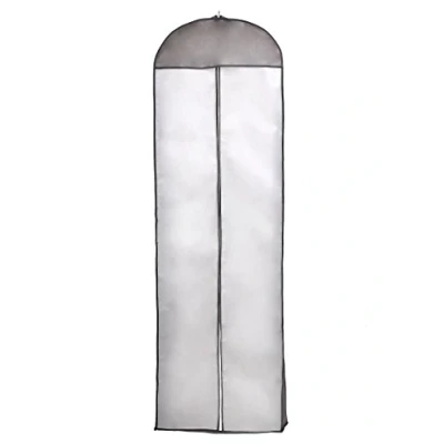 Afbeelding van TUKA i AKUT Ademende kledinghoes 180cm x 58cm, Beschermhoes Kledingzak Opberghoes voor Bruidsjurken/Avondjurken/Pakken/Mantels, Lange Ritssluiting, Wit + Zwart frame, TKB1005 black