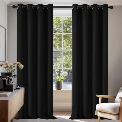 Afbeelding van Deconovo Gordijnen Verduisterend, Zwart, Kant en Klaar, Gordijn Warmte isolerend met Oogje voor Woonkamer, Slaapkamers, Halloween, 140x220 cm (B x H), 2 stuks
