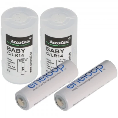 Afbeelding van 2x AccuCell Adapter D, Mono, LR20 en Panasonic eneloop 2 Pack BK 3MCDE/2BE batterij NiMH, Mignon, AA, HR06, 1.2V 2000mAh