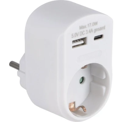 Afbeelding van Adapterstekker 230V USB A/C 3.4A wit