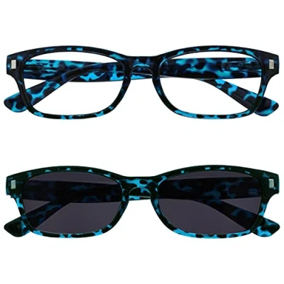 Afbeelding van De leesbril, onderneming, blauw, schildpad, lezer, UV400 waarde dubbelpak, voor heren en dames, RS10 3 + 2,50