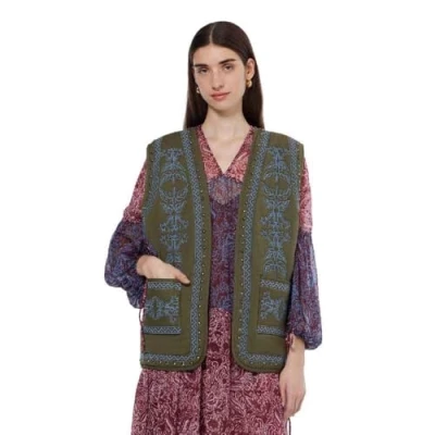 Afbeelding van Scotch &amp; Soda Floral Embroidered Gilet Bodywarmer, Dames, Maat: XS, Classic green