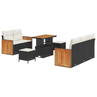 Afbeelding van vidaXL 8 delige Tuin Sofa Set met Kussens Zwarte Poly Rattan Acacia