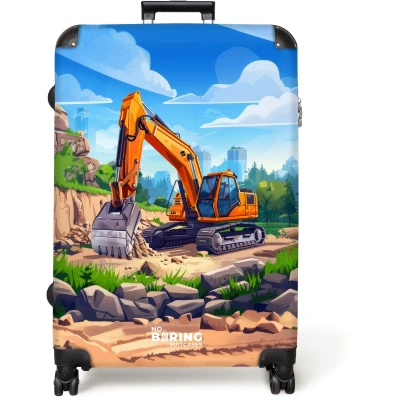 Afbeelding van NoBoringSuitcases.com® Koffer groot Reiskoffer lichtgewicht Graafmachine Bouwplaats Landschap Rolkoffer met 4 wielen Grote trolley XL 98 liter bagage