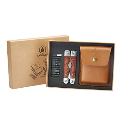 Afbeelding van Laguiole 4268486 Stainless Steel Multifunction Pliers (8 Functions) with Pakka Wood Handle and Brown Leather Case