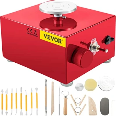 Afbeelding van VEVOR 16 Stuks Mini Aardewerk Wiel 30W Keramisch met 3 Trays Instelbare Snelheid voor Kuns Ambacht Gieten DIY Cadeau Rood