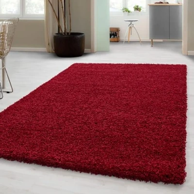 Afbeelding van Carpetsale24 Hoogpolig Vloerkleed Rood Effen Tapijt Shaggy Modern Woonkamer Slaapkamer, Kinderkamer Trend Soft Fluffy 160 x 230 cm