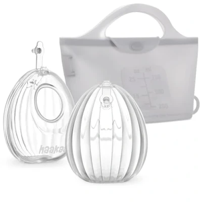 Afbeelding van haakaa Draagbare siliconen borstkolf met sterilisatorzak, 2 in 1 handsfree passieve moedermelkvanger voor zogende moeders, voedingsbenodigdheden, pack 75ml pompen en sterilisatorzak