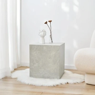 Afbeelding van Bijzettafel Ellelu rechthoekig 45x40x40 cm marmerlook taupe [en.casa]