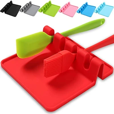 Afbeelding van Siliconen lepelsteun voor fornuisbovenkant met druppelpad,Lepelhouder,Keuken Gebruiksvoorwerp Rest,Siliconen kooklepelhouder en Keukengerei Silablage lepel,spatels,tangen, pollepels(rood)