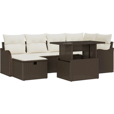 Afbeelding van vidaXL 7 delige Tuin Sofa Set met Kussens Bruin Poly Rattan, 2 zits Rattan