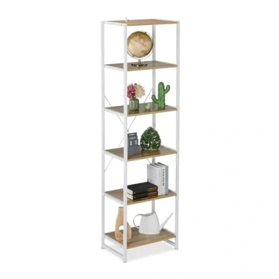 Afbeelding van boekenrek 180 x 50 35 cm keukenrek metalen frame wit natuur