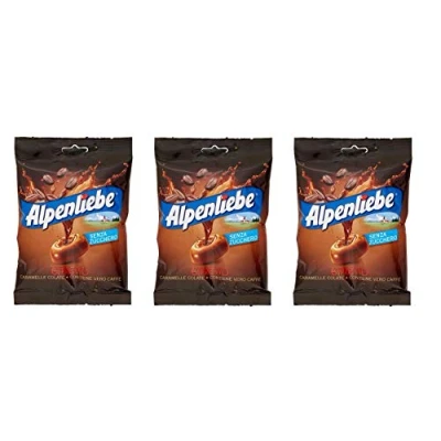 Afbeelding van 3x Perfetti Alpenliebe espresso Caramelle Colate Senza Zucchero Bonbon met echte koffie, suikervrije snoepjes, lollies 80 g zak