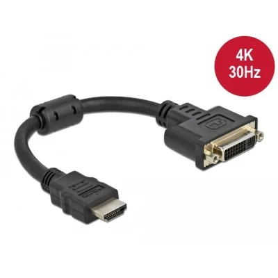 Afbeelding van Delock HDMI adapter mannelijk naar DVI 24+5 vrouwelijk 4K 30 Hz 20 cm