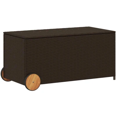 Afbeelding van Tuinbox met wielen 190 L poly rattan bruin